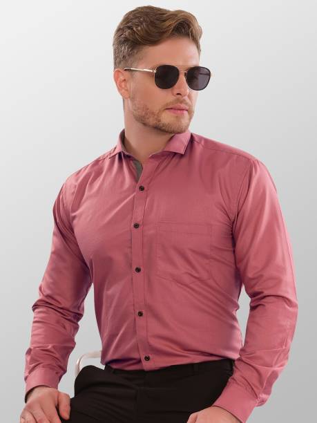 VeBNoR Men Solid Formal Pink Shirt