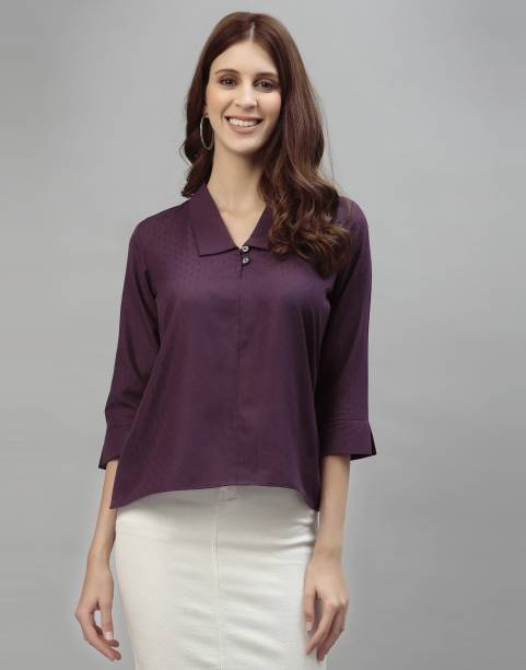 Selvia Women Self Design, Embellished, Solid, Woven Design Casual Purple Shirt