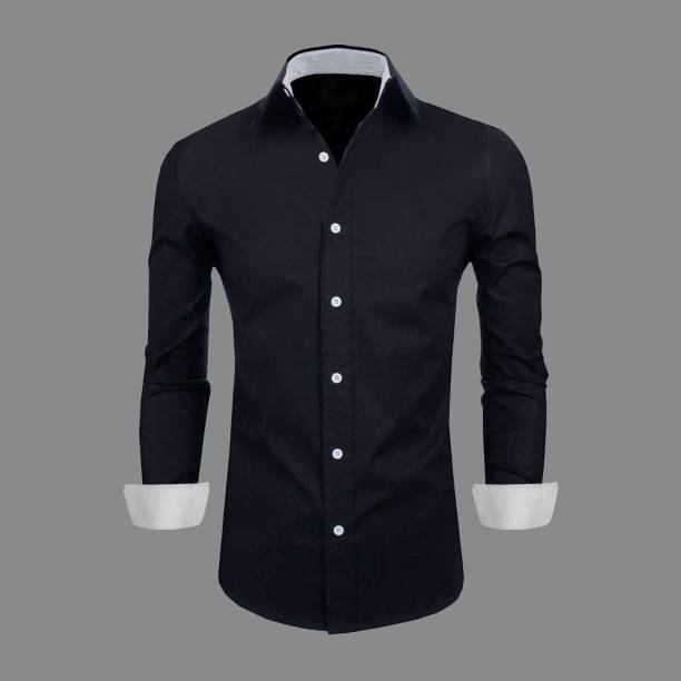 Troonpair Men Solid Casual Black Shirt