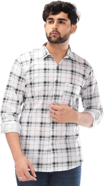 Men Slim Fit Checkered Spread Collar Casual Shirt Price in India