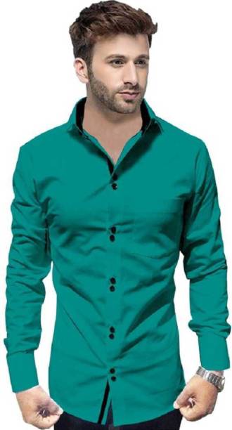Pepzo Men Solid Casual Dark Green Shirt