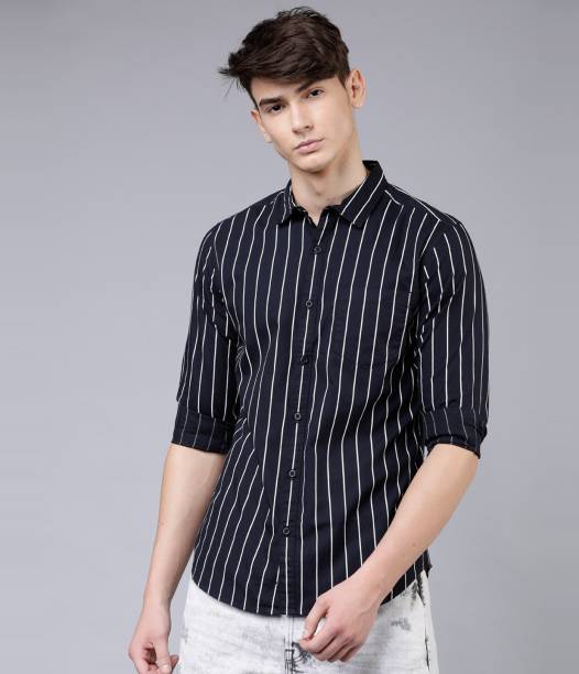 Men Slim Fit Striped Button Down Collar Casual Shirt Price in India
