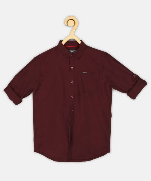 METRONAUT by Flipkart Boys Solid Casual Maroon Shirt