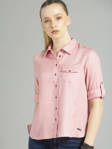 Roadster Women Solid Casual Pink Shirt