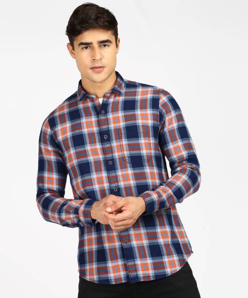 Men Slim Fit Checkered Spread Collar Casual Shirt Price in India