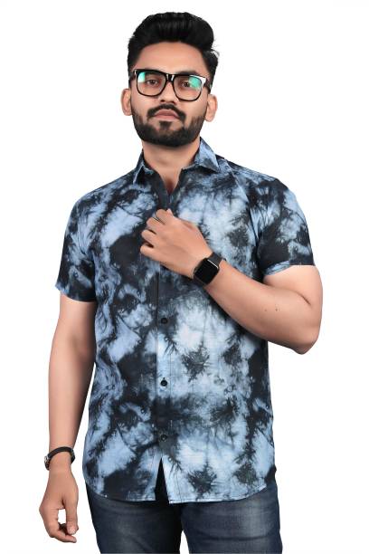Men Regular Fit Printed Cut Away Collar Casual Shirt Price in India