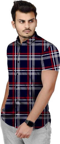 COMBRAIDED Men Checkered Casual Red, Blue Shirt