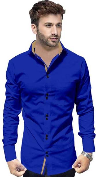 Pepzo Men Solid Casual Dark Blue Shirt