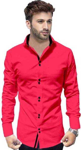 Pepzo Men Solid Casual Pink Shirt