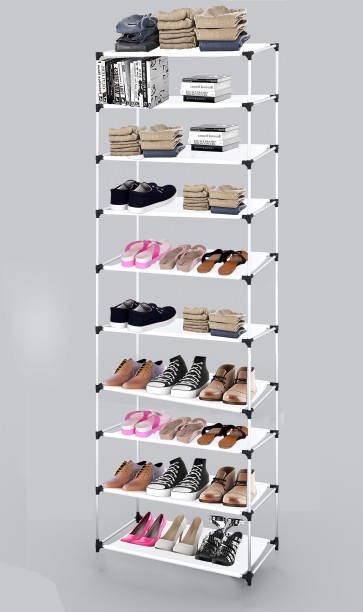 Multifunction 4-Tier Shoe Rack Expandable & Adjustable Shoe Shelf Storage Organizer,Metal Pipe Silver,100cm 