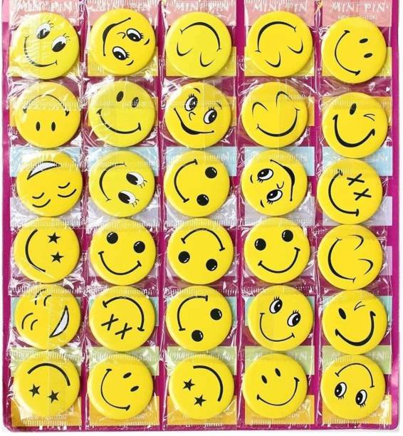Viha 4 cm Smiley Emoji Colourful Badge - Set of 30 - Birthday, Office and Theme Party