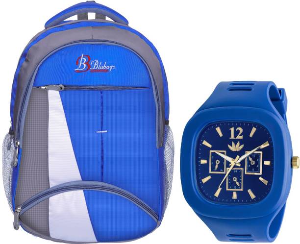 blubags Bags 36 liters Royal Blue Backpack & Square Blue Analogue Watch School Bag