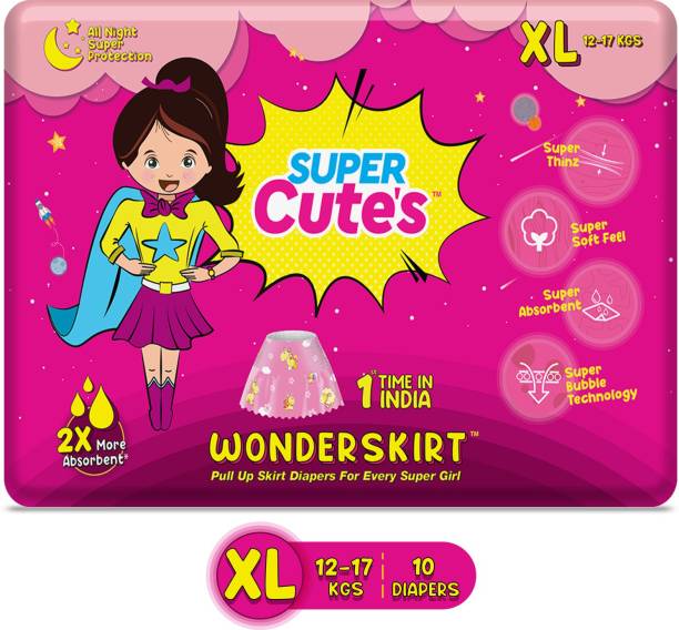 Super Cute's Premium Skirts Style Pant Diaper for Girls | Super Soft and Ultra Thinz Diapers - XL