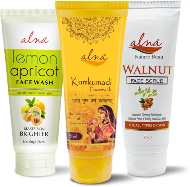ALNA Lemon Apricot + Kumkumadi + Walnut Scrub |For Clear & Glowing Skin| Face Wash