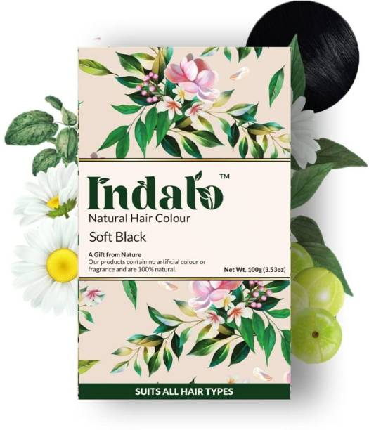 Indalo Natural Hair Colour with Amla and Brahmi, No Ammonia, No PPD, No Peroxide - 100g , Soft Black