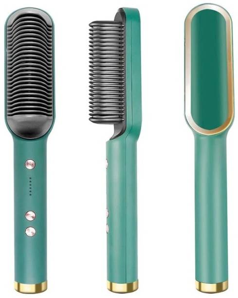 ROMARO HQT-909B Hair Straightener Comb Brush Hair Straightening Iron Built with Fast Heating & 5 Temp Settings & Anti-Scald Perfect for Home Hair Styler (Green) Hair Straightener