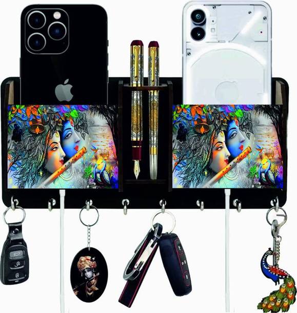 Arpita Crafts Printed_Radha Krishna 2 Box Mobile Stand Document Holder Home Decor Wood Key Holder