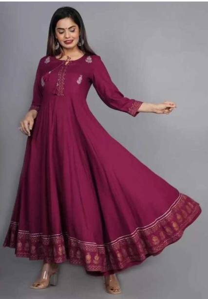 Women Printed Viscose Rayon Anarkali Kurta Price in India