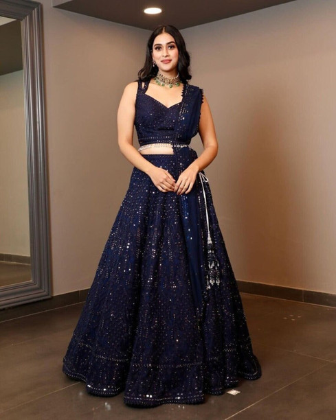 Buy Aqua Blue Semi Stitched Lehenga Choli with Embroidered Floral Work Designs  Online | trendwati