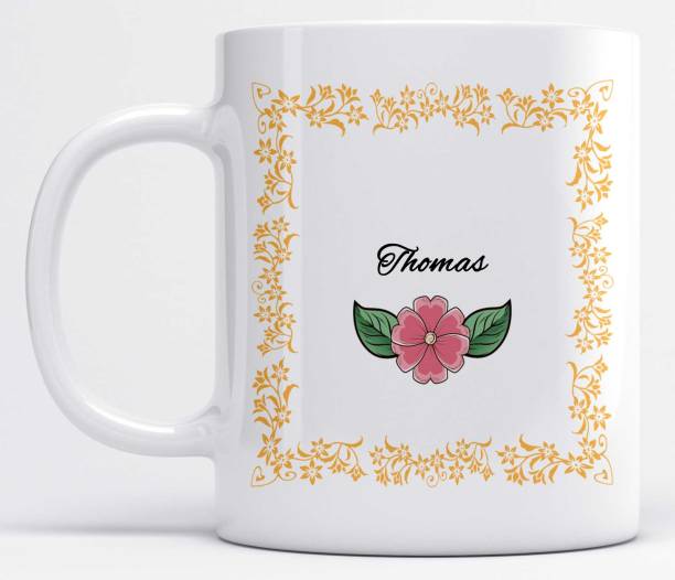 LOROFY Name Thomas Printed Orange Frame Design White Ceramic Coffee Mug
