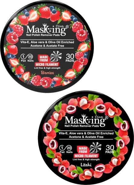 MasKing Nail Polish Remover Wipe Tissue Wet Round Pads (Berries and Litchi) Pack of 02