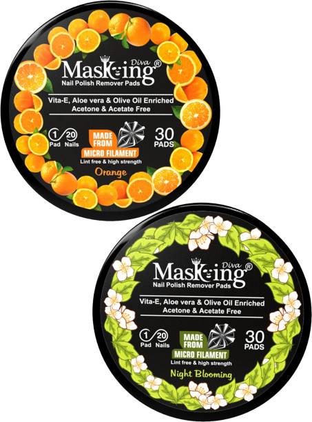 MasKing Nail Polish Remover Wipe Tissue Wet Round Pads (Night Blooming and Orange) Pack of 02
