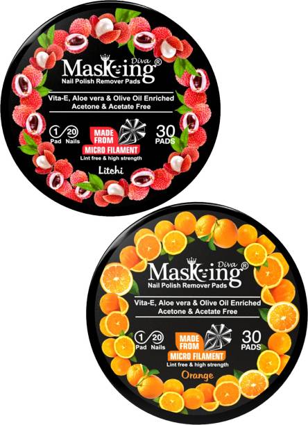 MasKing Nail Polish Remover Wipe Tissue Wet Round Pads (Orange and Litchi) Pack of 02