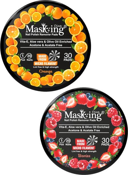 MasKing Nail Polish Remover Wipe Tissue Wet Round Pads (Berries and Orange) Pack of 02