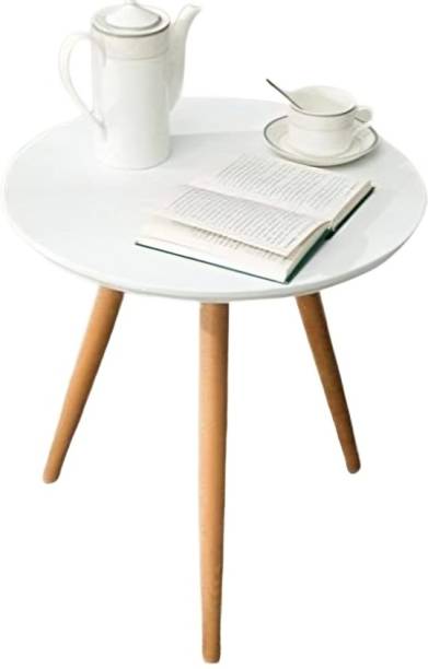 UMAAS Round Foldable Three Legged Bedside Living Room Office Side Table (White) Engineered Wood End Table
