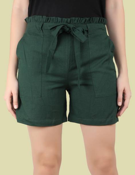 Me Craft Solid Women Green Regular Shorts