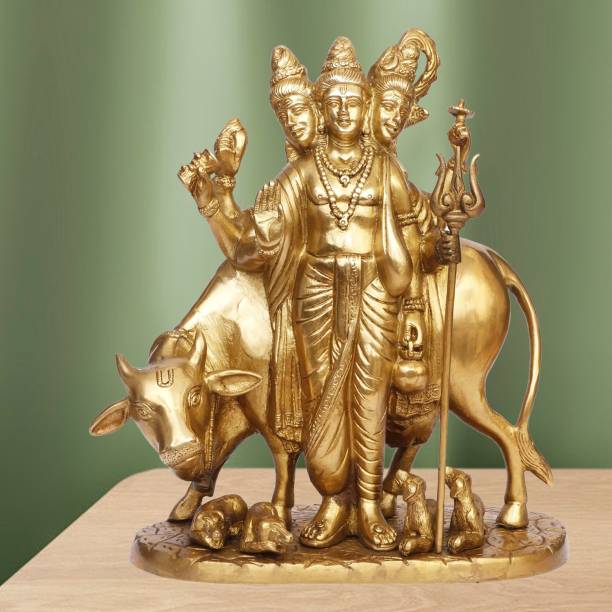 divineind Dattatreya Idol/Tridev God Datta Brass Decorative Showpiece  -  28 cm