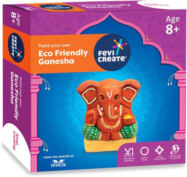 Fevicreate Eco-Friendly DIY Ganesha Kit, Paint Your Own Water Soluble Clay Ganapati Idol Decorative Showpiece  -  20 cm