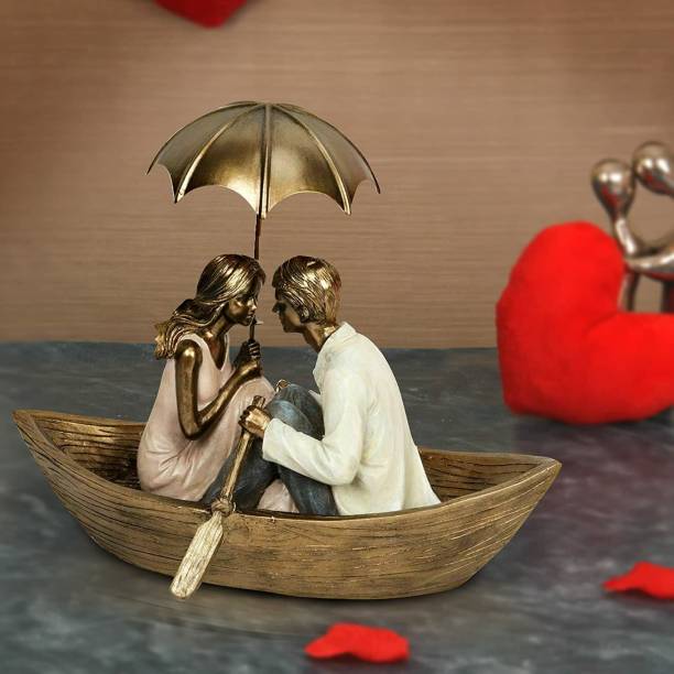 TIED RIBBONS Romantic Love Couple on Boat Showpiece Valentine Day Gift for Girlfriend Wife Decorative Showpiece  -  17.5 cm