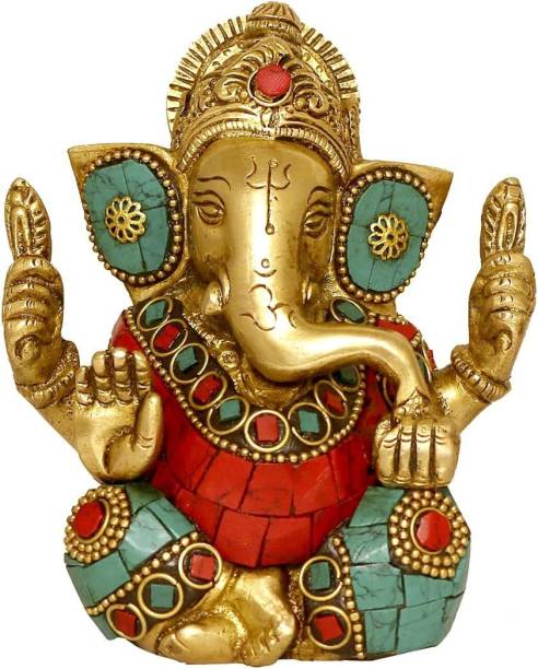 DAS TRADERS Brass Ganesha Statue Decorative Showpiece  -  10 cm