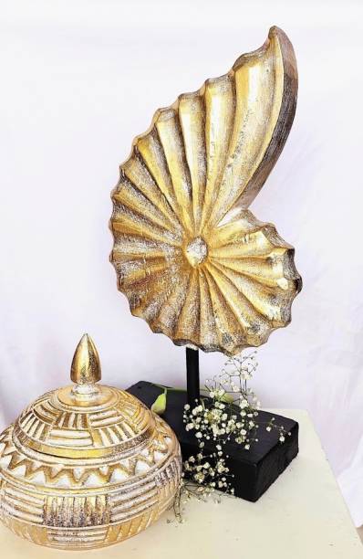 TAMARA ARTEFACTS Tabletop Showpiece. Ammonite Fossil Wooden Ornamental Sculpture on Stand. Decorative Showpiece  -  40 cm