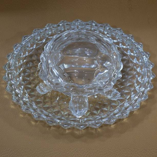 SHARABANI Crystal tortoise with round plate Decorative Showpiece  -  15 cm