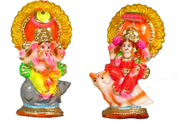 SUNINOW ganesh laxmi ji idol for diwali | Ganesh idol on rat and laxmi ji idol on owl Decorative Showpiece  -  13.5 cm