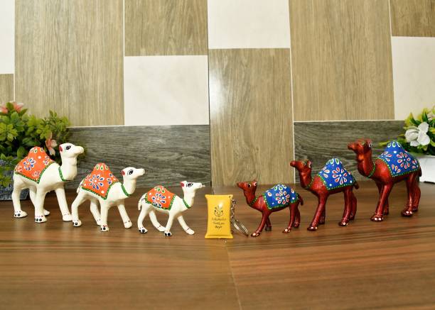 Ashamohar Handcrafted Print Big Camel Set Of 6 Showpiece for Home Items and Gift Decorative Showpiece  -  12 cm