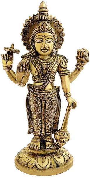 Om Pooja Shop God Vishnu Bhagwan Brass Idol in Standing Pose Decorative Showpiece  -  19.05 cm