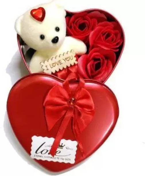 Dinine Craft Valentine Day Heart Shape Box with Rose Love Couple Gift Decorative Showpiece  -  2 cm