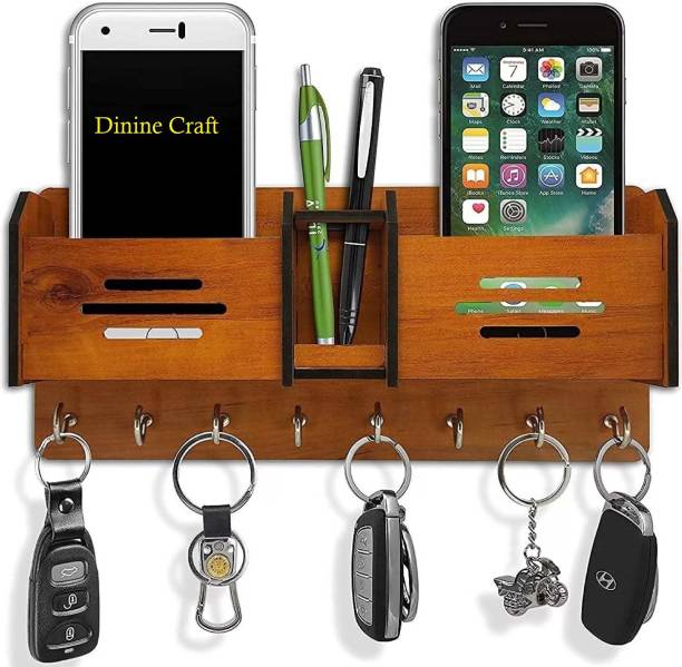 Dinine Craft Wooden 2 Pocket Key Holder for Wall and Home Decor Decorative Showpiece  -  6 cm
