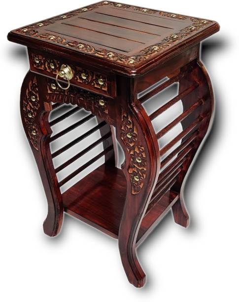 manzees Antique Premium Bed Side Table | Wooden Table Top Carving with Drawer Solid Wood Bedside Table