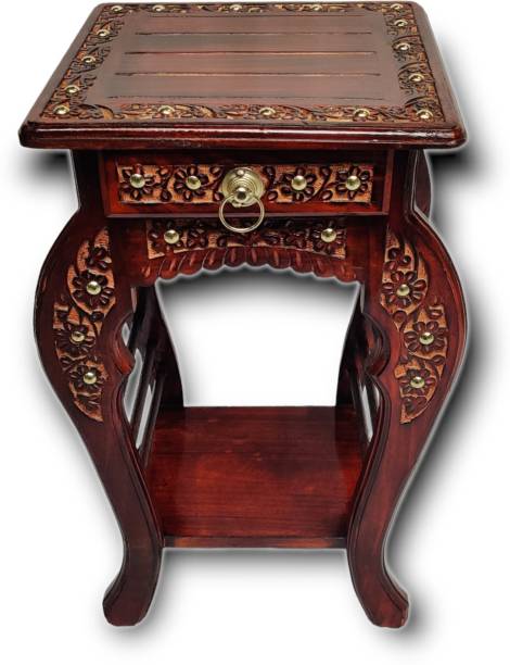 manzees Premium Beautiful Floral Carving Bedside Table with drawer, Side Table Solid Wood Bedside Table