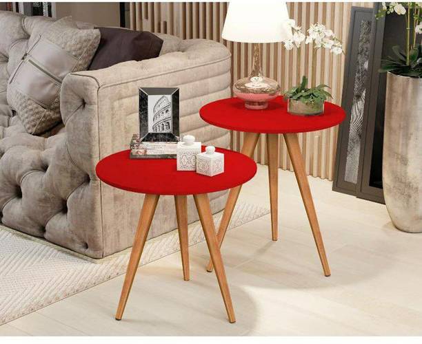 oxmic Wood Round Shape Three Legs Bedside Sofa Side Modern Coffee Table 2 RED Engineered Wood Bedside Table