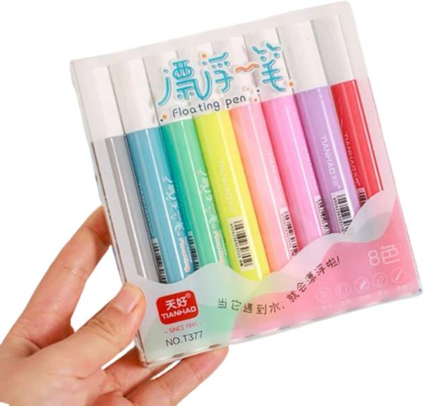 Bunic 8 Colors Floating Pen Water Floating Pen, Water Writing Mat Pen Doodle Pen Broad Tip Nib Sketch Pens  with Washable Ink