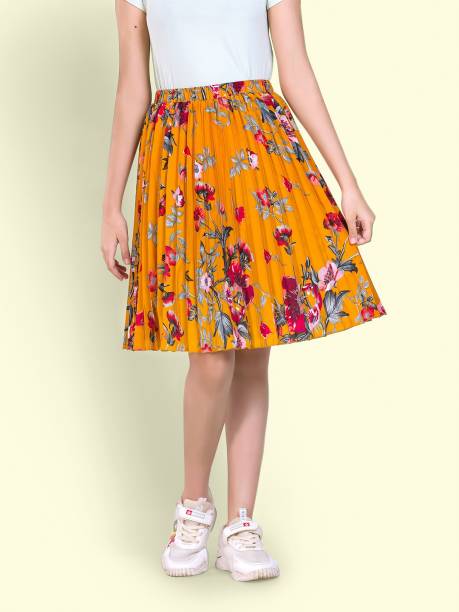 Uptownie Lite Floral Print Girls Pleated Yellow Skirt