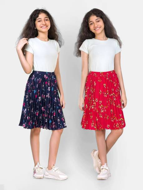 Uptownie Lite Floral Print Girls Pleated Multicolor Skirt