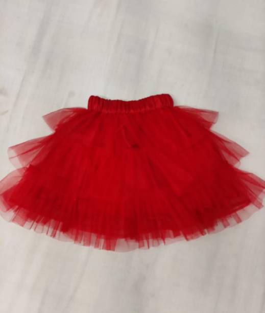 saha Solid Girls Asymetric Red Skirt