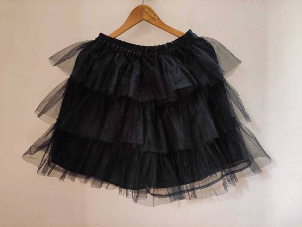saha Solid Girls Asymetric Black Skirt
