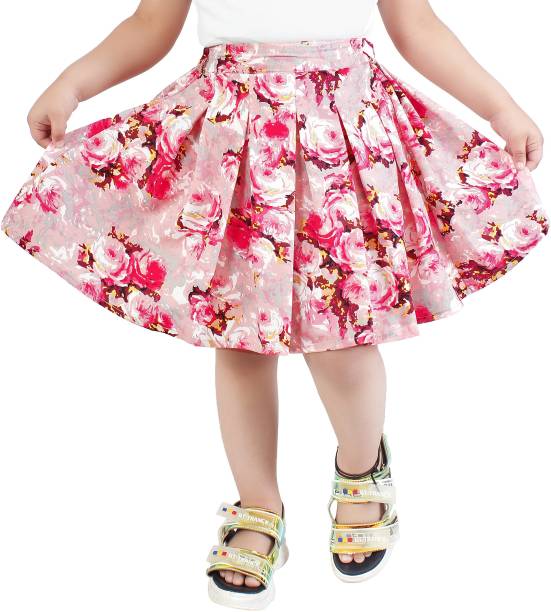 Rcube Floral Print Girls Pleated White Skirt